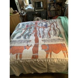 Colorful Tree of Life Throw Blanket Orange /Blue Peacocks /Antelope/Lion NWT